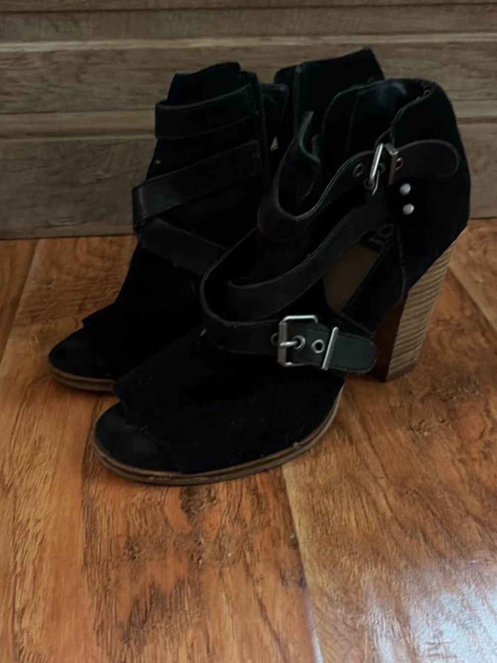 Dolce Vita Black Suede Cutout Buckle Heeled Booties